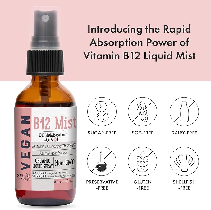 Organic Vegan Vitamin B12 Supplement Liquid Mist for Quick Absorption 5000mcg Methylcobalamin and ZINC Boost Mist 40mg (Extra Strength) - Sugar Free with VIT C and Elderberry Extract - Non-GMO