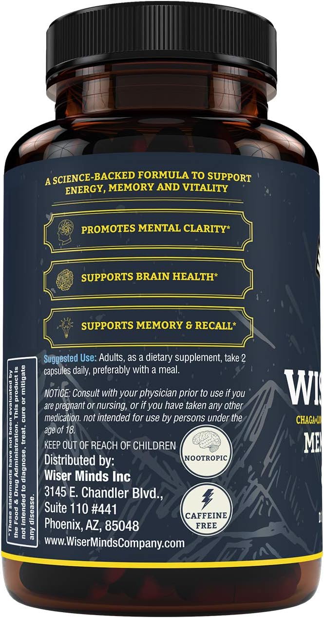 Wiser Mind Nootropic | Memory Focus Mental Clarity Supplement | Lions Mane Ashwagandha