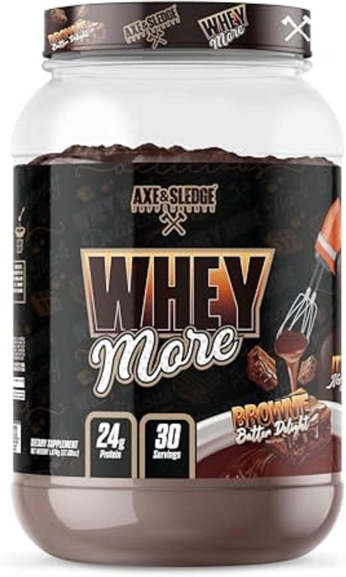 Axe &amp Sledge WHEY More Premium Protein Blend | 24g Protein Whey Concentrate &amp Isolate | Prebiotic Fiber for Enhanced Absorption | Creamy Delicious Versatile | 30 Servings Brownie Batter
