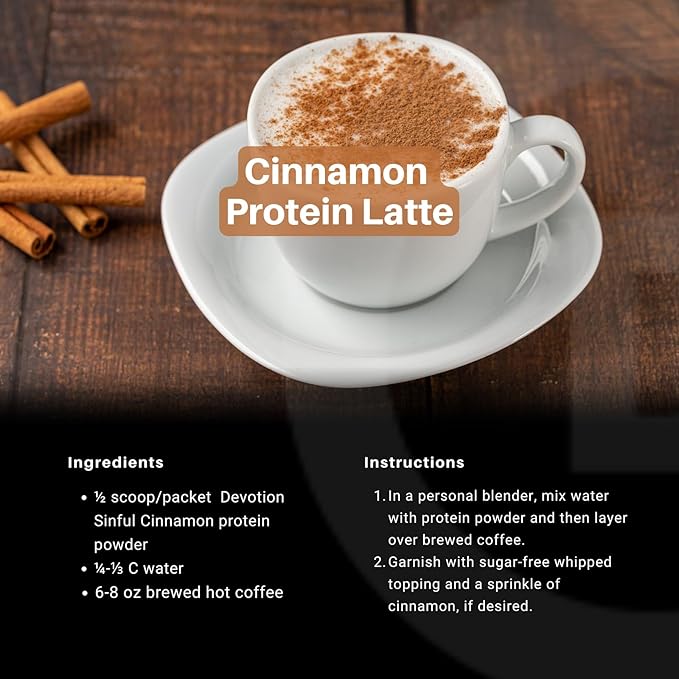 Devotion Nutrition Protein Powder Blend | Gluten Free Keto Friendly No Added Sugars | 1g MCT | 20g Whey &amp Micellar Protein | 12 Count Packets (Sinful Cinnamon)