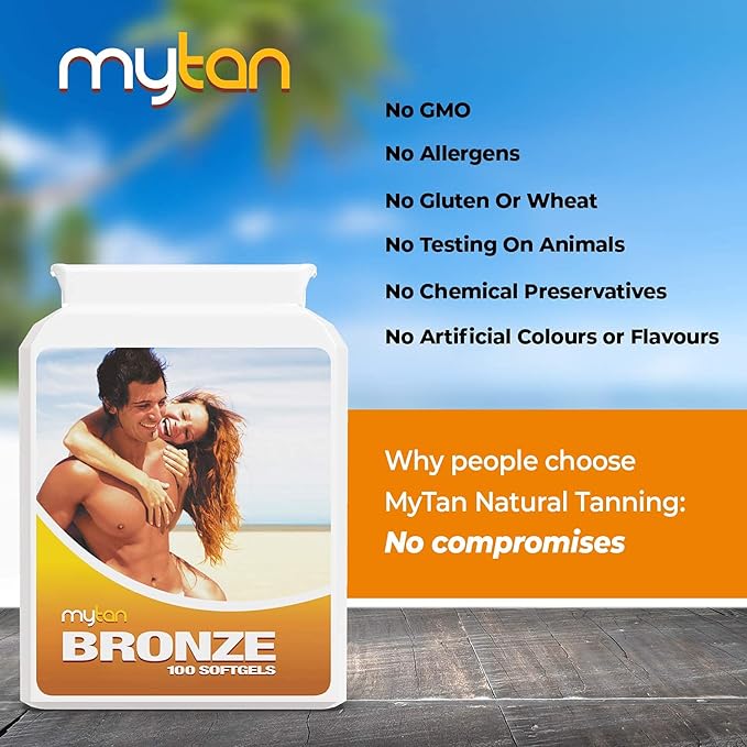 Bronze Tanning Pills | 100 Softgels | Sunless Tan Supplement | with Astaxanthin Lutein Lycopene and More | Over 7-Week Supply