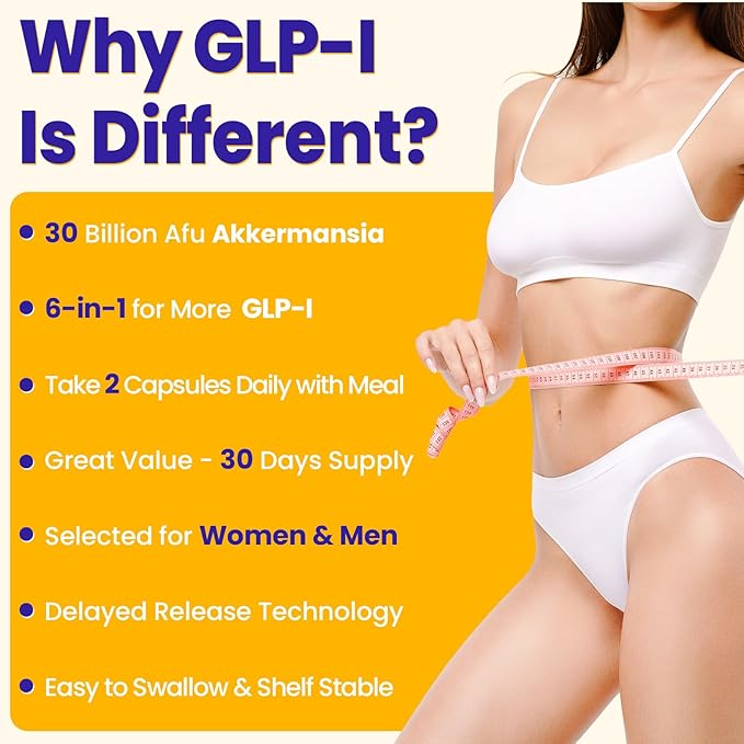 Lifeatlas GLP-l Supplement Probiotic | GLP-l with 30 Billion AFU Akkermansia Probiotic Akkermansia Probiotics for Women and Men Daily GLP-l Supplement 60 Caps
