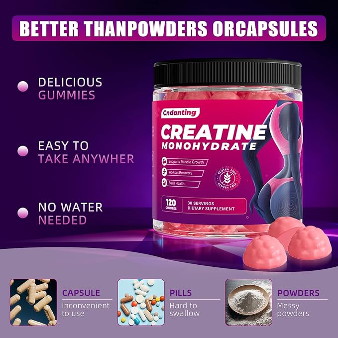 Creatine Gummies for Women 5000mg Creatine Monohydrate per Serving 120 Gummies (30 Servings) No Added Sugar Vegan Chewable Supports Strength Energy &amp Recovery