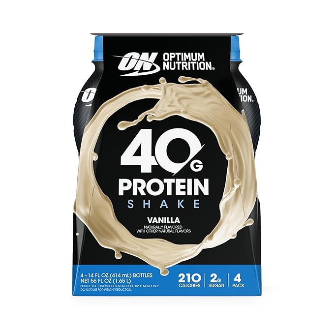 Optimum Nutrition 40g Protein Shake 40g of Protein Naturally Flavored Complete Protein Drink Vanilla 14 Fl Oz 12 Count (Pack of 1) (Packaging May Vary)