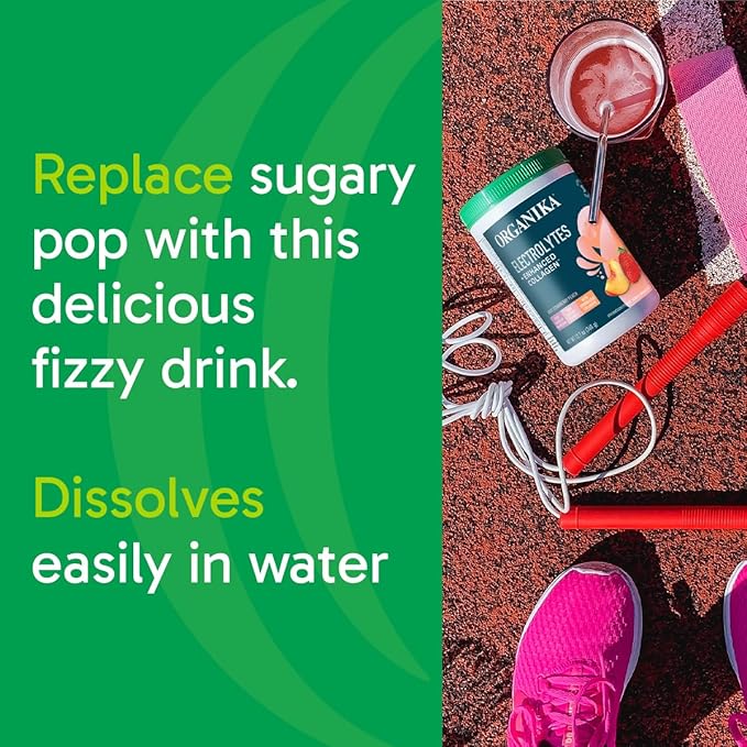 Organikа Electrolytes with Enhanced Collagen Powder for Women &amp Men - 13 oz - Strawberry Peach-Flavored Effervescent Electrolyte &amp Collagen Drink Mix - Deep Hydration Mobility Skin Hair &a