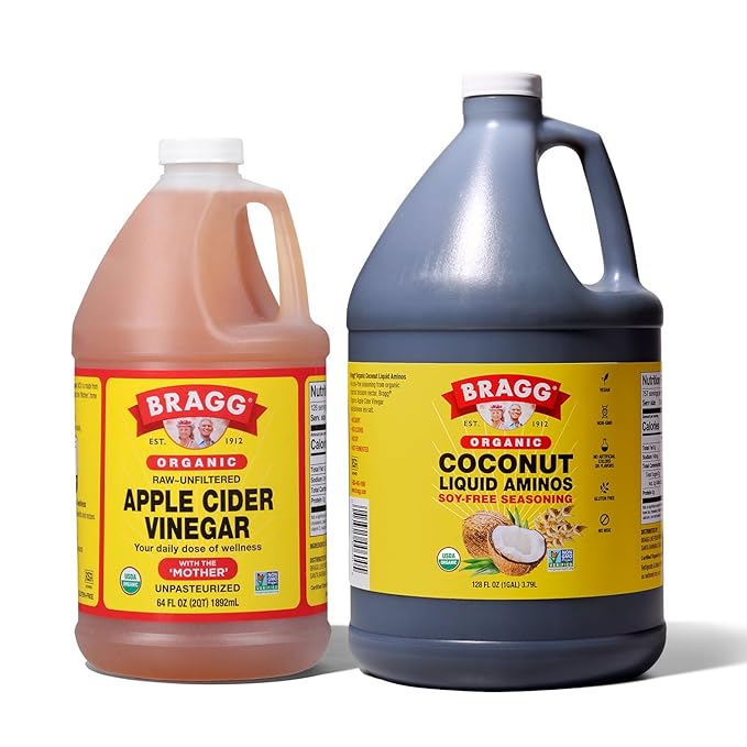 Bragg Organic Apple Cider Vinegar 64oz with the Mother + Bragg Organic Coconut Liquid Aminos Seasoning 128oz