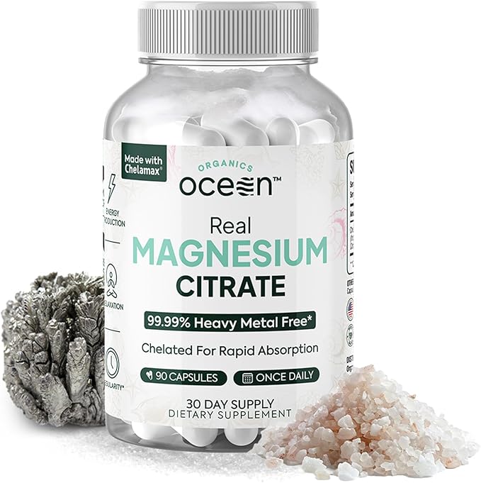 Organics Ocean Real Magnesium Citrate - High Absorption Magnesium Supplement - Chelated Magnesium to Support Energy Relaxation and Regularity