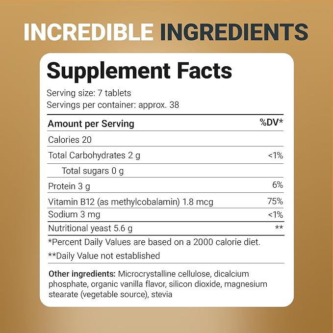 Dr. Berg Nutritionals Yeast Tablets – Natural B12 Added - All 8 B Vitamin Complex – Organic Vanilla Flavor - 270 Vegan Tablets Dietary Supplements