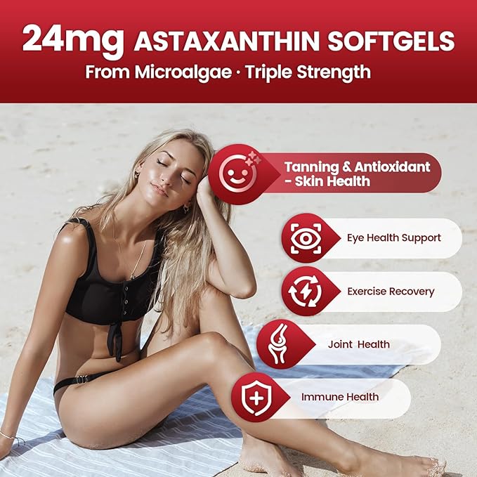 10 in 1 Astaxanthin Supplements 24mg 16 Month Supply Astaxantina Antioxidant from Haematococcus Pluvialis Contains Lycopene Grape Seed Vitamin E &amp More Supports Eye Joints Skin Health 4 B