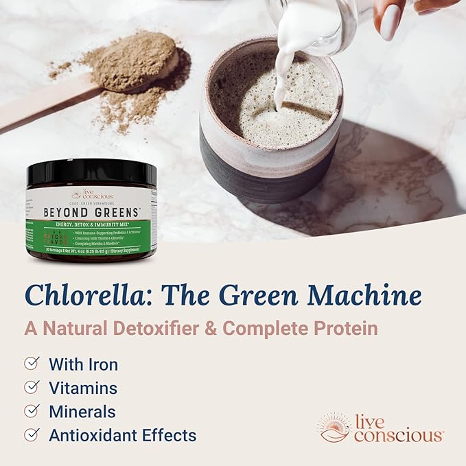 Live Conscious Beyond Greens &amp Collagen Peptides Peach Mango| Mushroom Coffee Alternative Low Caffeine + Hair Skin Nail and Joint Support