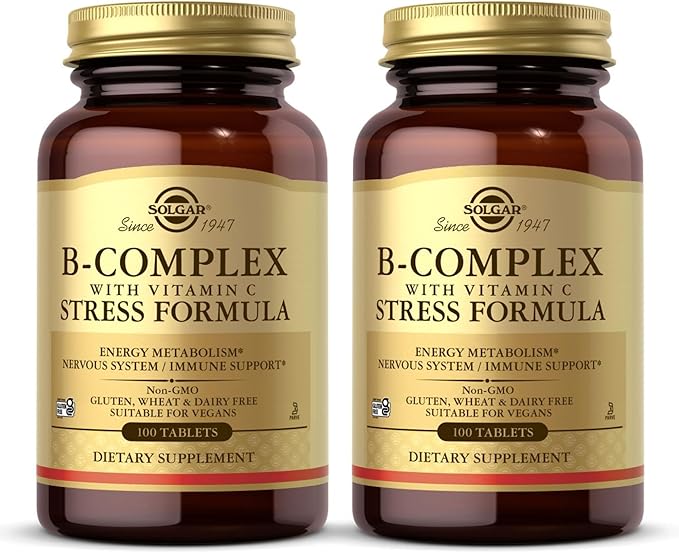 Solgar B-Complex with Vitamin C Stress Formula - 100 Tablets Pack of 2 - Non-GMO Vegan Kosher Halal &amp Gluten Free - 100 Total Servings