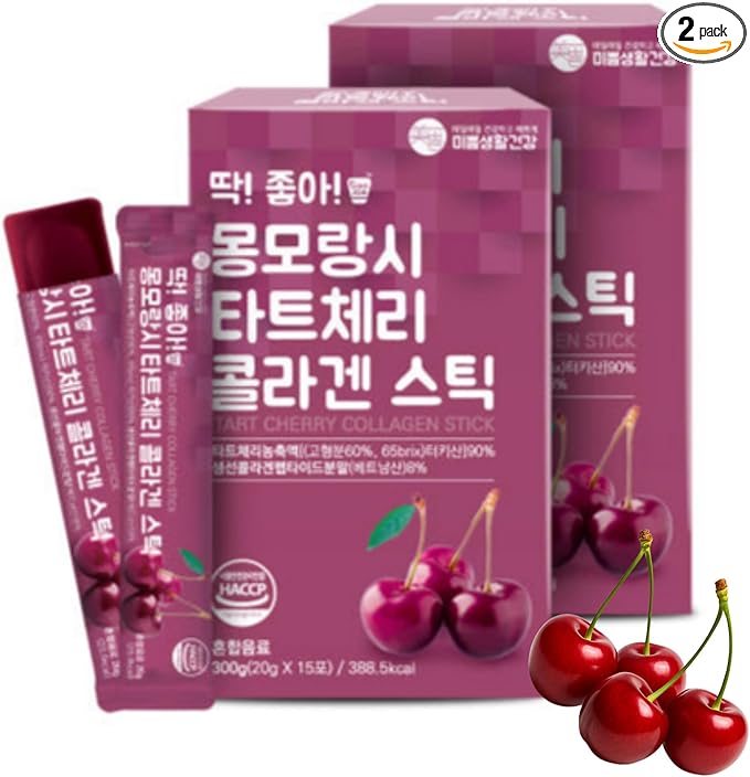 Mi-ppeum Cham&ampDeul Tart Cherry Collagen Jelly Stick 2Pack - 15 Sticks Per Pack - 1600mg Fish Collagen for Skin Elasticity &amp Hydration Tart Cherry Concentrate - Korean Collagen Jelly Stick - 콜