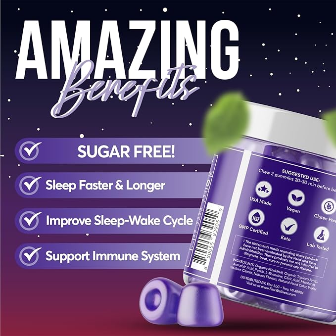 FIOR Sugar Free 120-Count Sleep Aid &amp Calm Gummies Melatonin Gummies Sleep Aids for Adults &amp Kids. Gummy Vitamins for Sleep. Adults &amp Kids Melatonin &amp L-Theanine Gummies Natural Herba