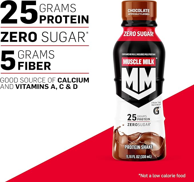 Muscle Milk Zero Protein Shake Vanilla Crème 20g Protein Zero Sugar 100 Calories (Pack of 12) &amp Genuine Protein Shake Vanilla Creme 11.16 Fl Oz Bottle 12 Pack 25g Protein