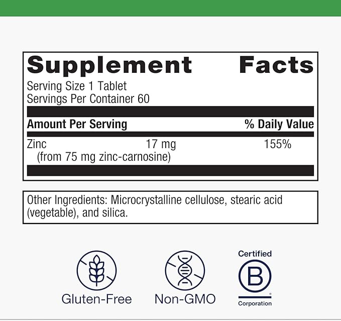 Metagenics Zinlori 75 - High Potency Zinc Carnosine Complex - Supports Stomach Comfort Immune Heart &amp Antioxidant Health* - Non-GMO Gluten-Free Vegan - GMP Certified Facility - 60 Tablets