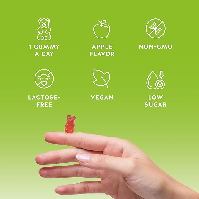 Bears with Benefits Apple Cider Vinegar Gummies – Metabolism &amp Detox Support with Vitamins B6 B12 Iodine &amp Folic Acid – Vegan. Balanced Gut (60 Gummies)
