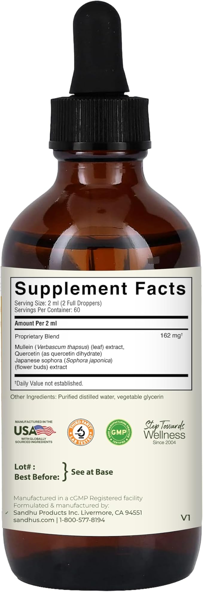 Sandhu's Mullein Drops for Lungs | Mullein Leaf Extract Supplement for Immune Lung &amp Respiratory Health Support | Alcohol Free Natural Herbal Tincture | 4 fl oz 2 Months Supply