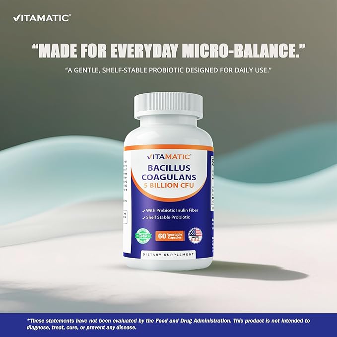 Vitamatic Bacillus Coagulans Shelf Stable Probiotic Supplement - Promote GI Digestive Health - 60 Vegetable Capsules - Survives Stomach Acids- 2 Pack