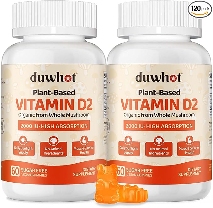 Vitamin D2 Gummies 2000 IU Plant-Based D2 Vitamin Supplement from Whole Mushroom Immune Support Daily Sunshine SupplyVegan Non-GMO Orange 120