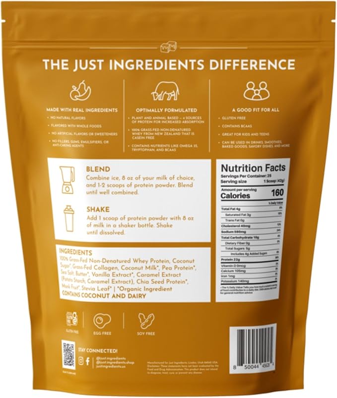 Salted Caramel Protein Powder – 30-Serving Blend with 100% Grass-Fed Whey &amp Organic Plant Proteins – Flavored with Real Ingredients – Supports Muscle Recovery &amp Energy