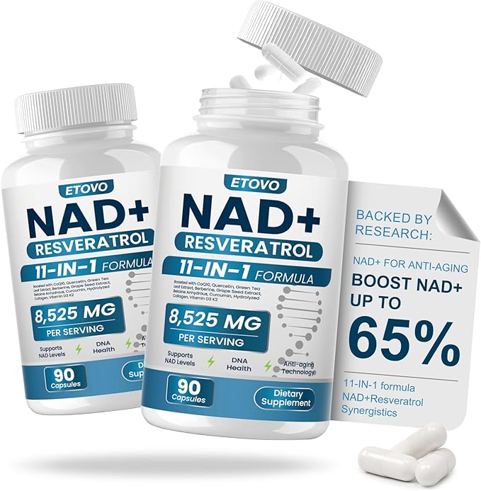 NAD+ Supplement 8525 mg Liposomal NAD Resveratrol Supplement for Women and Men with Coptisine Quercetin Curcumin Supports Cellular Health Energy &amp Healthy Anti-Aging 180 Counts