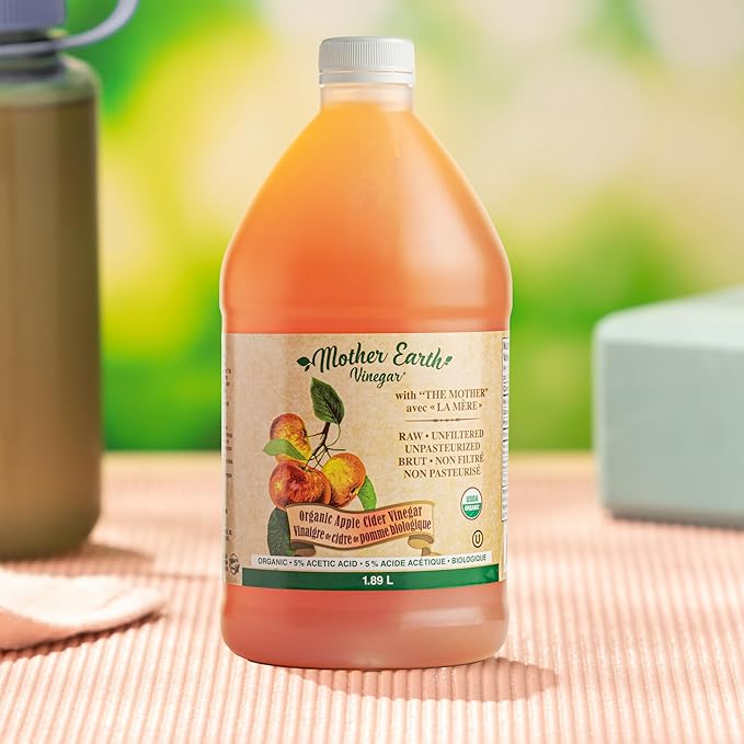 Mother Earth Organic Apple Cider Vinegar with The Mother Half Gallon Fresh Pressed Organic Apples OACV ACV Raw Unpasteurized Unfiltered (1/64oz Bottle)