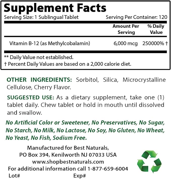 Iron 65 mg &amp Vitamin B12 6000 mcg