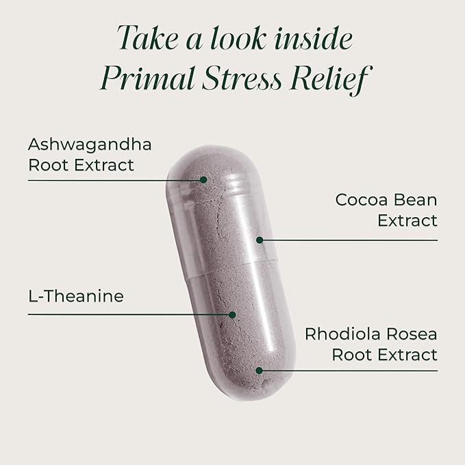 Primal Harvest Stress Relief Supplement for Women and Men Pure Ashwagandha Root Extract L-Theanine Supplements 60 Capsules