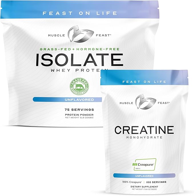 Muscle Feast Creapure Creatine Monohydrate - Unflavored 500g (x1) and Isolate Whey Protein Powder - Unflavored 5lb (x1) - Muscle Recovery and Performance Bundle