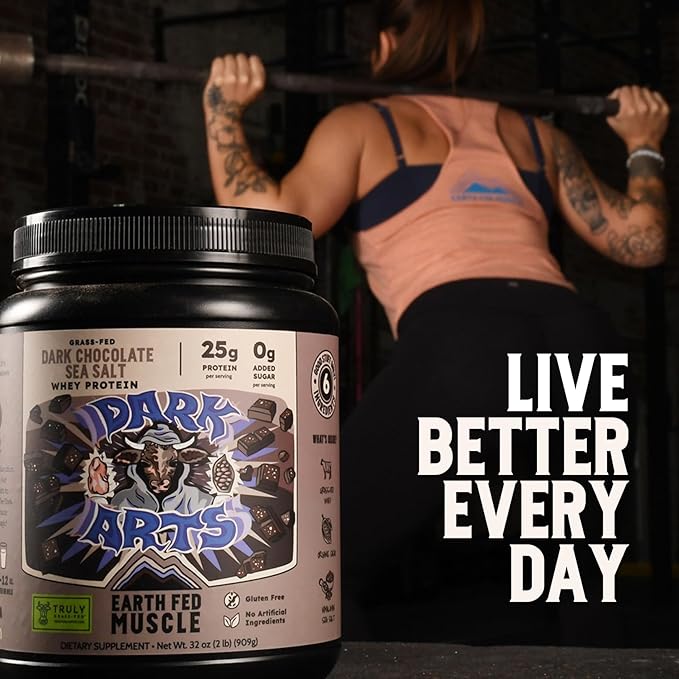 Earth Fed Muscle Dark Arts Grass Fed Truly Grass Fed Whey Protein Powder - No Artificial Ingredients Soy Free Gluten Free Non-GMO and Hormone Free (2 Pound 26 Servings Salted Chocolate)