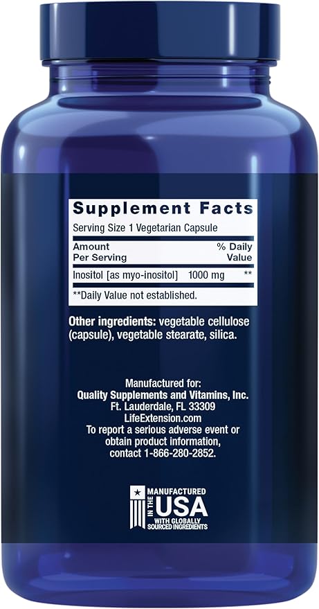 Life Extension Inositol Caps – 1000 mg Myo-Inositol – Mood Health Well-Being Healthy Metabolism Hormone Balance – Gluten-Free Non-GMO Vegetarian – 360 Capsules