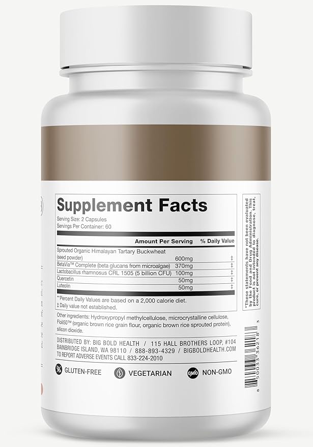 BIG BOLD HEALTH Microbiome Rejuvenate Prebiotic + Probiotic Supplement for Gut Health &amp Immune Support - with Himalayan Tartary Buckwheat - Gluten-Free (120 Count (Pack of 1))