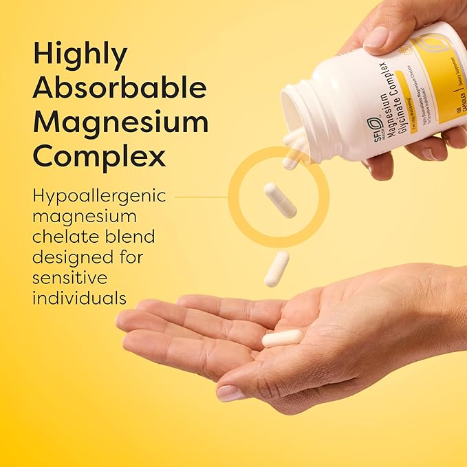 Klaire Labs SFI Health Magnesium Glycinate Complex - Chelated Magnesium Blend for Optimal Absorption - Supports Healthy Bones Muscles &amp Energy Levels - Gentle on Digestion (100 Capsules)