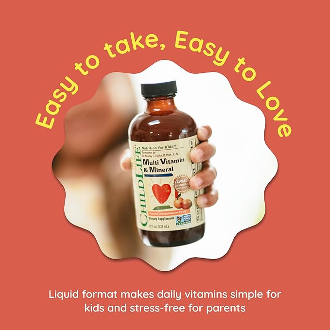 CHILDLIFE Essentials Kids Multivitamin &amp Mineral - Vitamins for Kids Liquid Multivitamin for Toddler &amp Baby - Natural Orange &amp Mango 8 Fl Oz (Pack of 2)