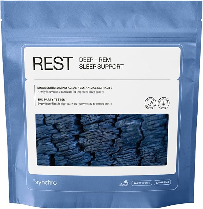 Synchro - Rest Sleep Supplements Relaxing Sleep Aids for Adults Powdered Magnesium Supplement for Deep Sleep Support Nighttime Drink Sleep Supplement Sweet Lemon Flavor 210 Grams