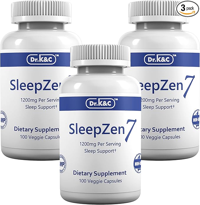 Dr.K&ampC SleepZen7 Sleep Supplement – All Natural Botanical Plant Sourced 1200 mg 300 Veggie Capsules Sleeping Support Organic Tart Cherry Valerian Root Extract No Filler Non GMO 3pk