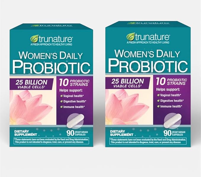 TRu Nature's Women's Daily Probiotic 25 Billion Viable Cells 10 Probiotic Strains 90 Vegetarian Capsules2 Packs