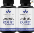 Luma Nutrition Probiotics 60 Billion CFU with Prebiotics - Probiotics for Women and Men - Formulated for Digestive Enzyme Health - Vegan &amp Gluten-Free - 60 Capsules (Pack of 2)