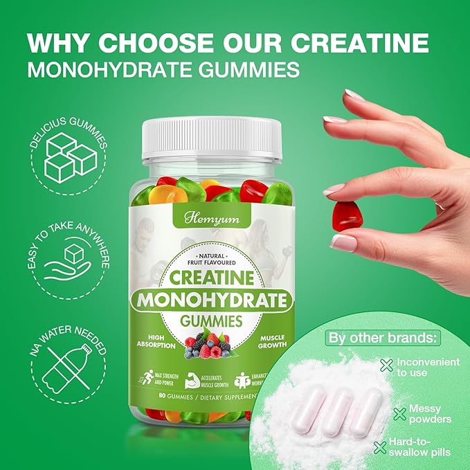 Creatine Monohydrate Gummies - Pre-Workout Creatine for Women Men Enhanced Muscle Strength Boost Focus and Endurance Muscle BuilderComplex L-Taurine + Vitamin B12Vegan Gluten-Free 160 Count
