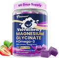 Magnesium Glycinate Gummies 500mg - Magnesium with Omega-3 Turmeric Vitamin D3 &amp E | Magnesium Glycinate Soft Chews for Adults | for Sleep Muscle &amp Brain | 60 Counts