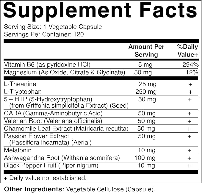 Vitamatic Melatonin 60mg with B6 Magnesium L-Theanine L-Tryptophan 5-HTP GABA Valerian Chamomile Passion Flower Ashwagandha &amp Black Pepper