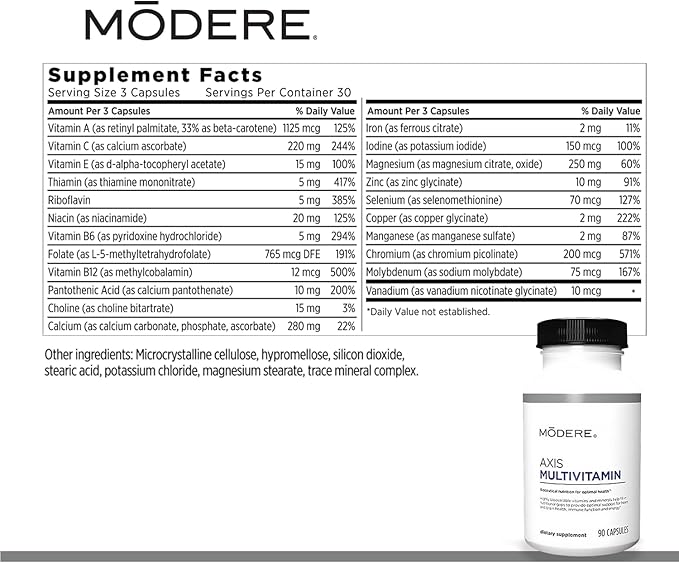 Modere Axis Multivitamin Supplement - Daily Essential Vitamins &amp Minerals for Overall Health and Wellness Support for Adults Immune - 90 Capsules