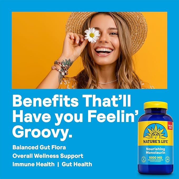 Nature's Life Nourishing Monolaurin 1000mg 250ct and Protecting Zinc Picolinate 30mg 250ct - Gut Health and Immune Support Supplements - Monolaurin from Raw Coconuts Chelated Zinc - 60-Day Guarantee