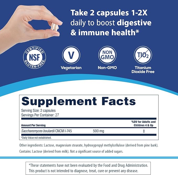 Florastor Probiotics for Digestive and Immune Health 54 Capsules Probiotics for Women &amp Men Helps Flush Out Bad Bacteria Boosts The Good with Our Strain Saccharomyces Boulardii Packaging May