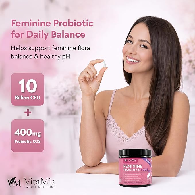 VitaMia Female Probiotics for Women: Probiotics for Women Advanced Feminine Care with 10 Billion CFU Plus XOS Prebiotics for Microbiota Balance and Daily Well-Being