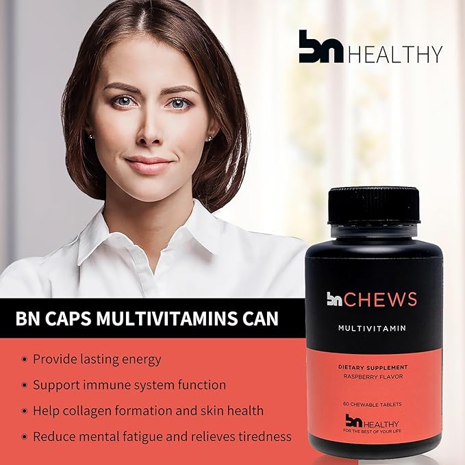 BNHealthy Chewable Bariatric Multivitamin with Iron Vitamin B12 Delicious Raspberry Flavor – 60 Ct – 30-60 Day Supply.