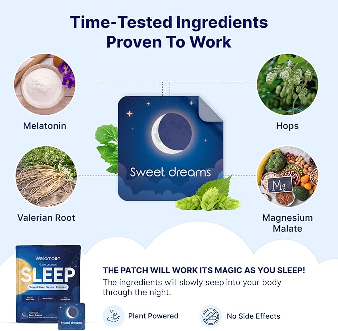 Wellamoon Original Sleep Patches for Adults Extra Strength | Sleep Patch with Melatonin &amp Valerian | Skin-Friendly &amp Cruelty-Free | Long-Lasting Night Comfort for Men &amp Women | Pack of 3 x