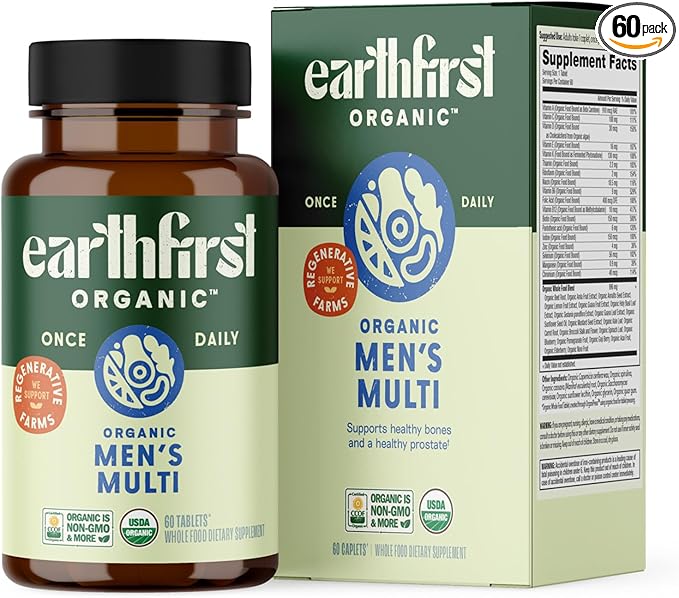 Men’s Multi Once Daily Whole-Food Multivitamin with 19 Vitamins &amp Minerals for Energy Heart Bone Strength Prostate &amp Immune Support Vegan Non-GMO 60 Count