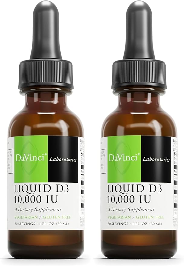 DAVINCI Labs Liquid D3 10000 IU - Helps Support Bone Health Immune Support &amp Heart Health with Vitamin D3 - Gluten Free &amp Vegetarian - 1 Fl Oz (30 Servings) (Pack of 2)