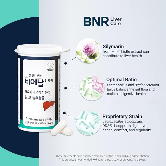 Bnr Liver Care Milk Thistle Probiotics and Prebiotics Silymarin Liver and Digestive Support 5 Billion CFU Guaranteed 60 Capsules